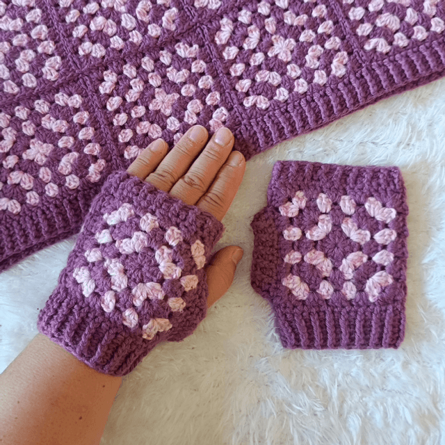 Mitaines Granny PURPLE en Crochet - Fait Main 