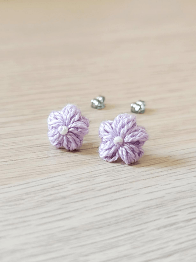 Puces d'oreilles SYDNEY en Micro-Crochet - Fait Main - Bouton de Rose