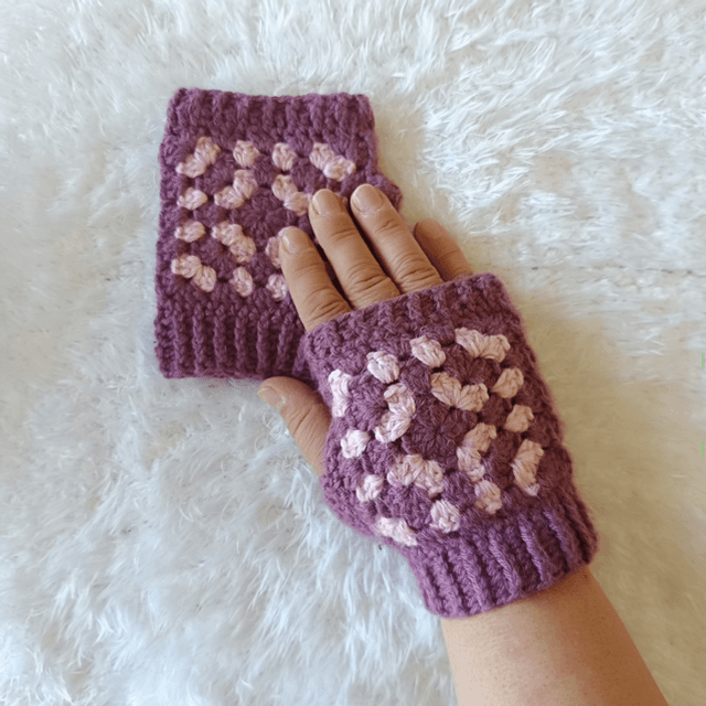 Mitaines Granny PURPLE en Crochet - Fait Main 